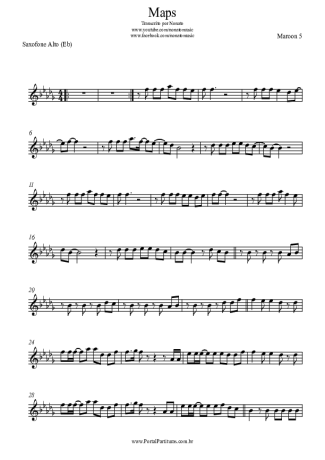 Maroon 5  score for Alto Saxophone