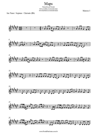 Maroon 5  score for Clarinet (Bb)