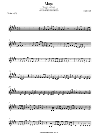 Maroon 5  score for Clarinet (C)