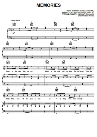 Maroon 5 Memories (C) score for Piano
