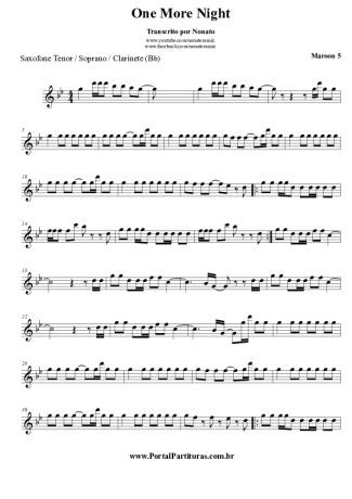 Maroon 5 One More Night score for Tenor Saxophone Soprano Clarinet (Bb)