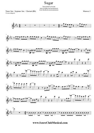 Maroon 5 Sugar score for Clarinet (Bb)