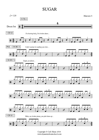 Maroon 5 Sugar score for Drums
