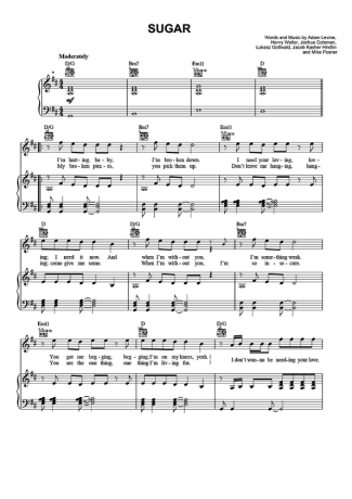 Maroon 5 Sugar score for Piano
