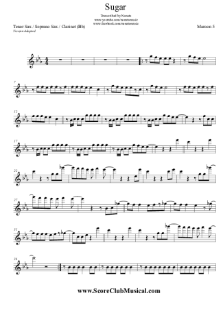 Maroon 5 Sugar score for Tenor Saxophone Soprano (Bb)