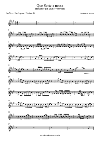 Matheus & Kauan Que Sorte a Nossa score for Tenor Saxophone Soprano (Bb)