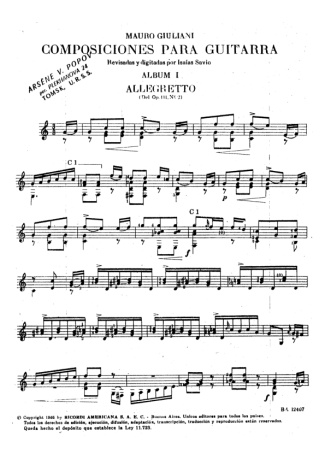 Mauro Giuliani Alegretto Op 111 Nr 2 score for Acoustic Guitar