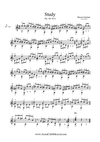Mauro Giuliani Estudo Op. 30 Nr 6 score for Acoustic Guitar