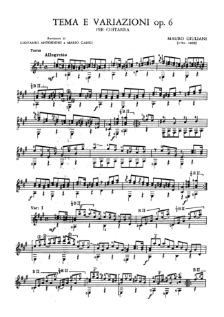 Mauro Giuliani Tema E Variazioni Op 6 score for Acoustic Guitar