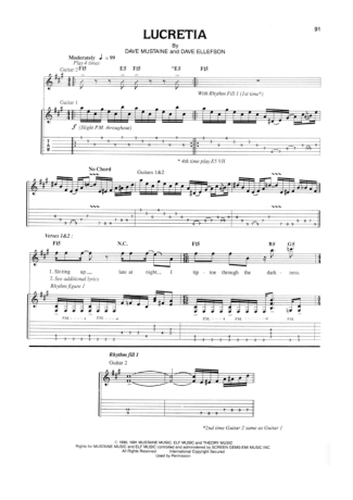 Megadeth Lucretia score for Guitar