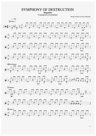 Megadeth Symphony Of Destruction score for Drums