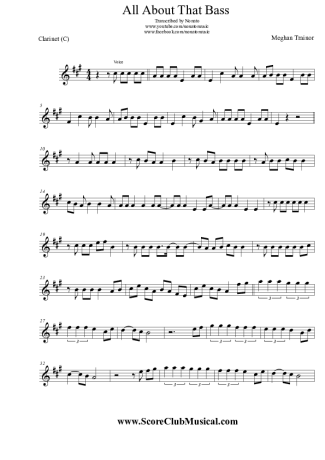 Meghan Trainor All About That Bass score for Clarinet (C)