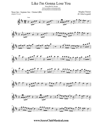 Meghan Trainor Like I´m Gonna Lose You (ft. John Legend) score for Tenor Saxophone Soprano (Bb)