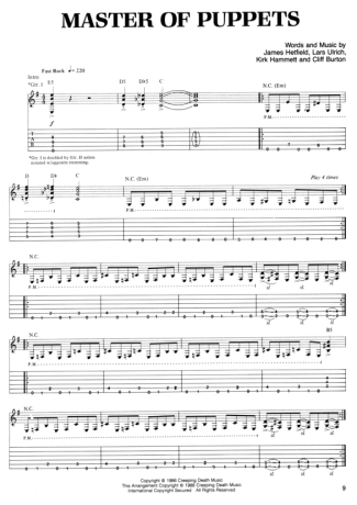 Metallica Master Of Puppets score for Guitar