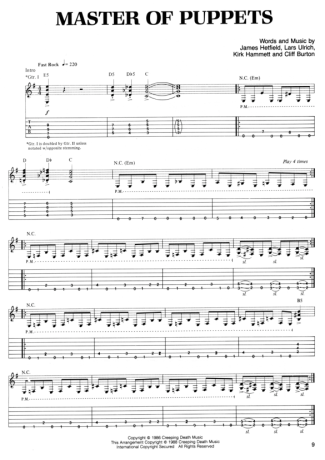 Metallica  score for Guitar