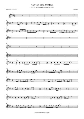 Metallica  score for Alto Saxophone