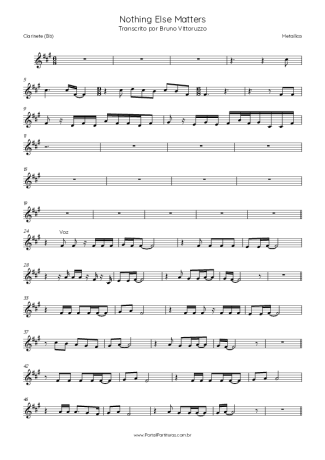 Metallica Nothing Else Matters score for Clarinet (Bb)