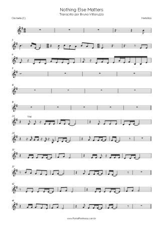 Metallica Nothing Else Matters score for Clarinet (C)