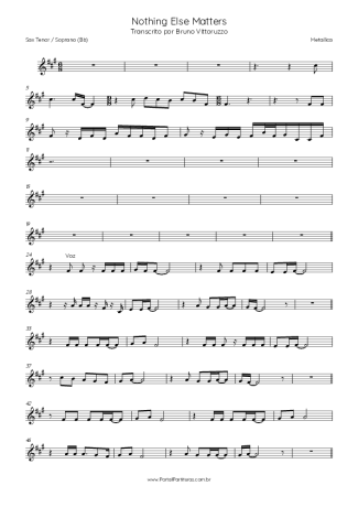 Metallica  score for Tenor Saxophone Soprano (Bb)