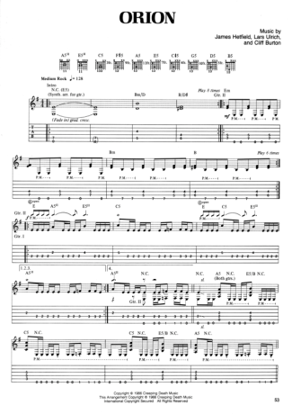 Metallica  score for Guitar