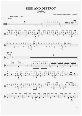 Metallica Seek And Destroy score for Drums
