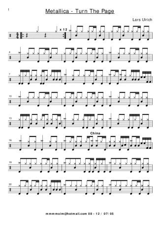 Metallica Turn the Page score for Drums