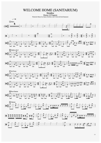 Metallica Welcome Home (Sanitarium) score for Drums