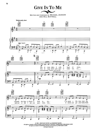 Michael Jackson Give In To Me score for Piano