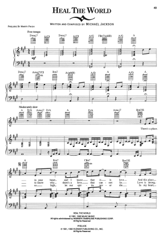 Michael Jackson Heal The World score for Piano