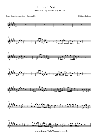 Michael Jackson Human Nature score for Clarinet (Bb)