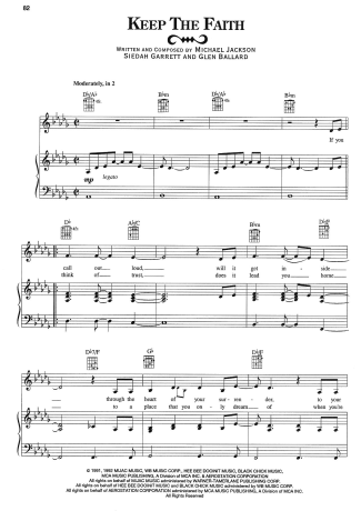 Michael Jackson Keep The Faith score for Piano