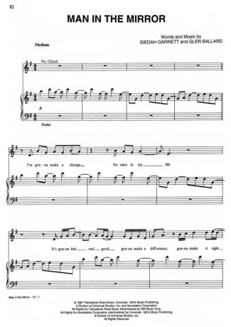 Michael Jackson Man In The Mirror score for Piano