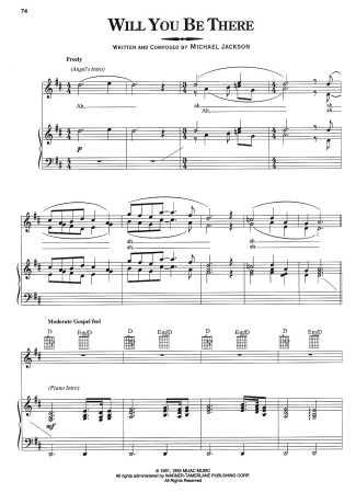 Michael Jackson Will You Be There score for Piano