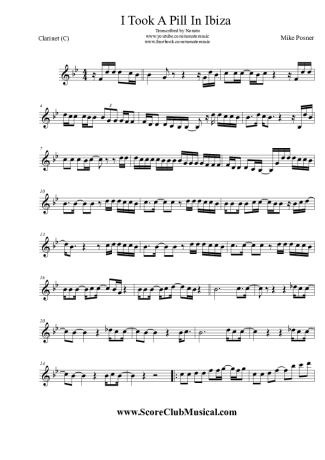 Mike Posner  score for Clarinet (C)