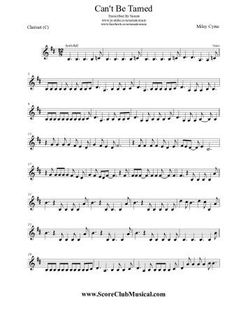 Miley Cyrus Can´t Be Tamed score for Clarinet (C)