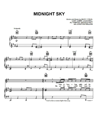 Miley Cyrus Midnight Sky score for Piano