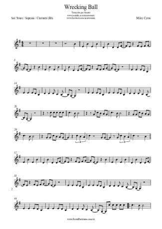 Miley Cyrus Wrecking Ball score for Clarinet (Bb)