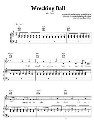 Miley Cyrus Wrecking Ball score for Piano