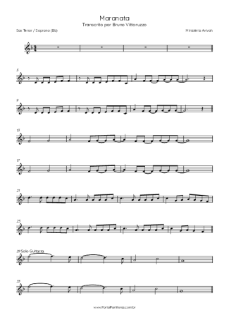 Ministério Avivah Maranata score for Tenor Saxophone Soprano (Bb)