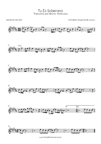 Ministério Koinonya de Louvor Tu És Soberano score for Alto Saxophone