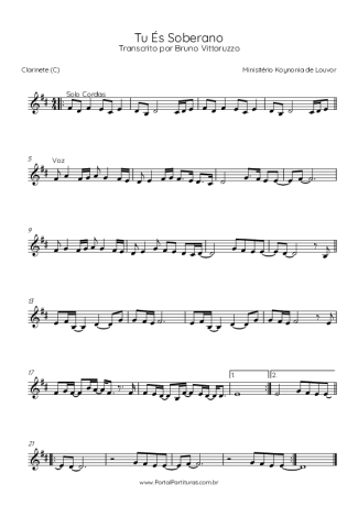 Ministério Koinonya de Louvor Tu És Soberano score for Clarinet (C)