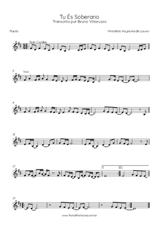 Ministério Koinonya de Louvor Tu És Soberano score for Flute