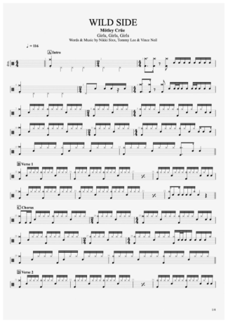 Mötley Crüe Wild Side score for Drums