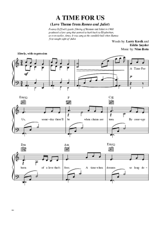 Movie Soundtracks (Temas de Filmes) A Time For Us (Romeo and Juliet) score for Piano