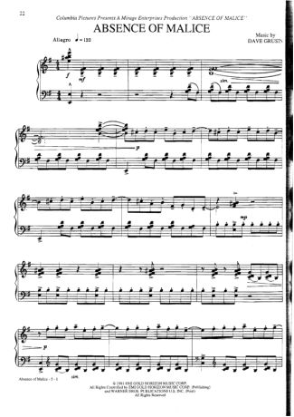 Movie Soundtracks (Temas de Filmes) Absence Of Malice score for Piano