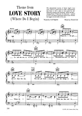 Movie Soundtracks (Temas de Filmes) Love Story (Where Do I Begin) score for Piano
