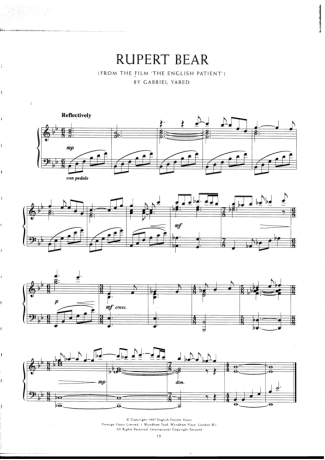 Movie Soundtracks (Temas de Filmes) Rupert Bear (The English Patient) score for Piano