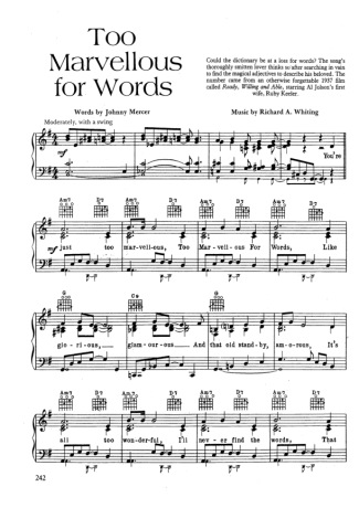 Movie Soundtracks (Temas de Filmes) Too Marvellous For Words score for Piano