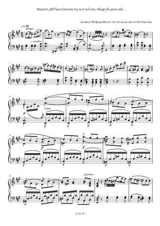 Mozart K.488 Piano Concerto 23 in A (2nd mov. Adagio) score for Piano