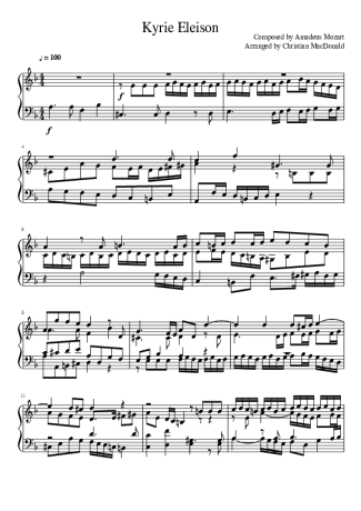 Mozart Kyrie Eleison score for Piano
